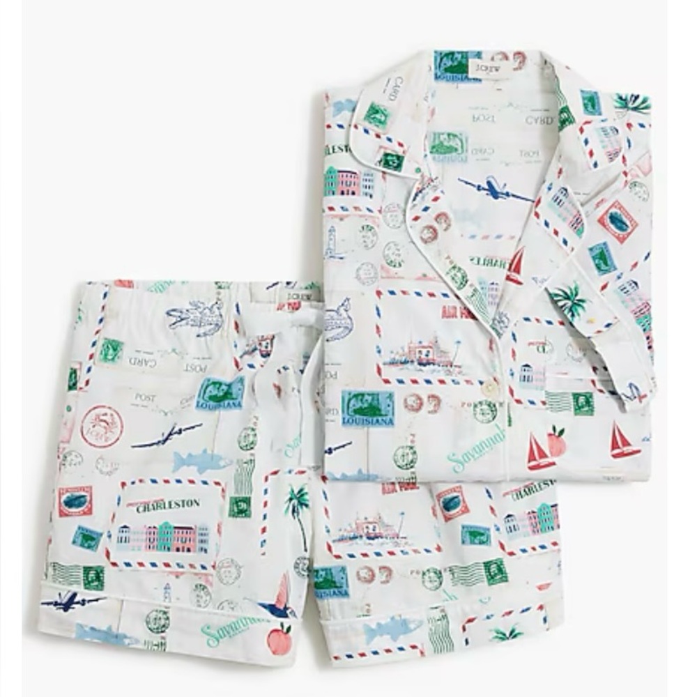 J. Crew White Travel-Themed Pajama Set